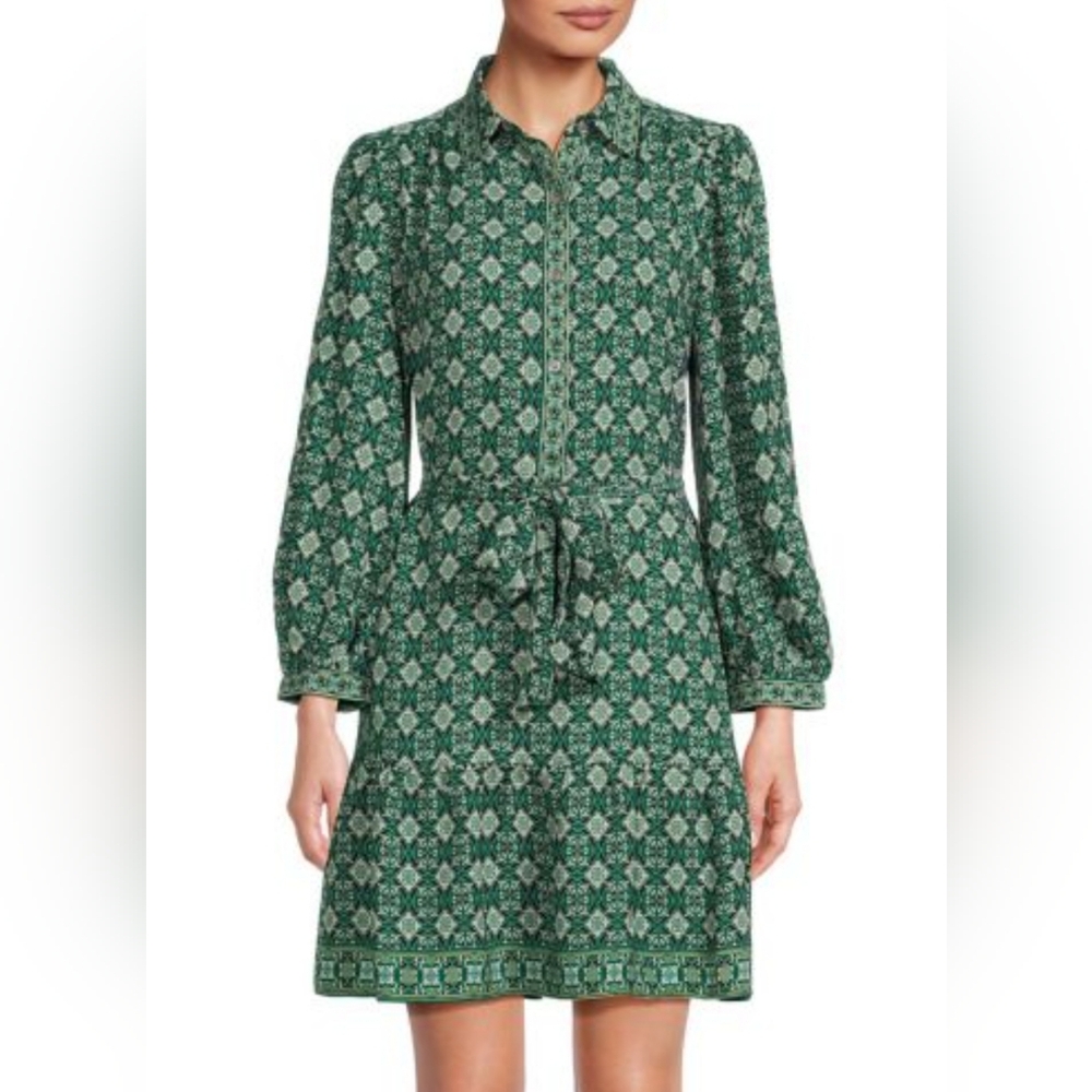 Max Studio Green Geometric Long Sleeve Dress